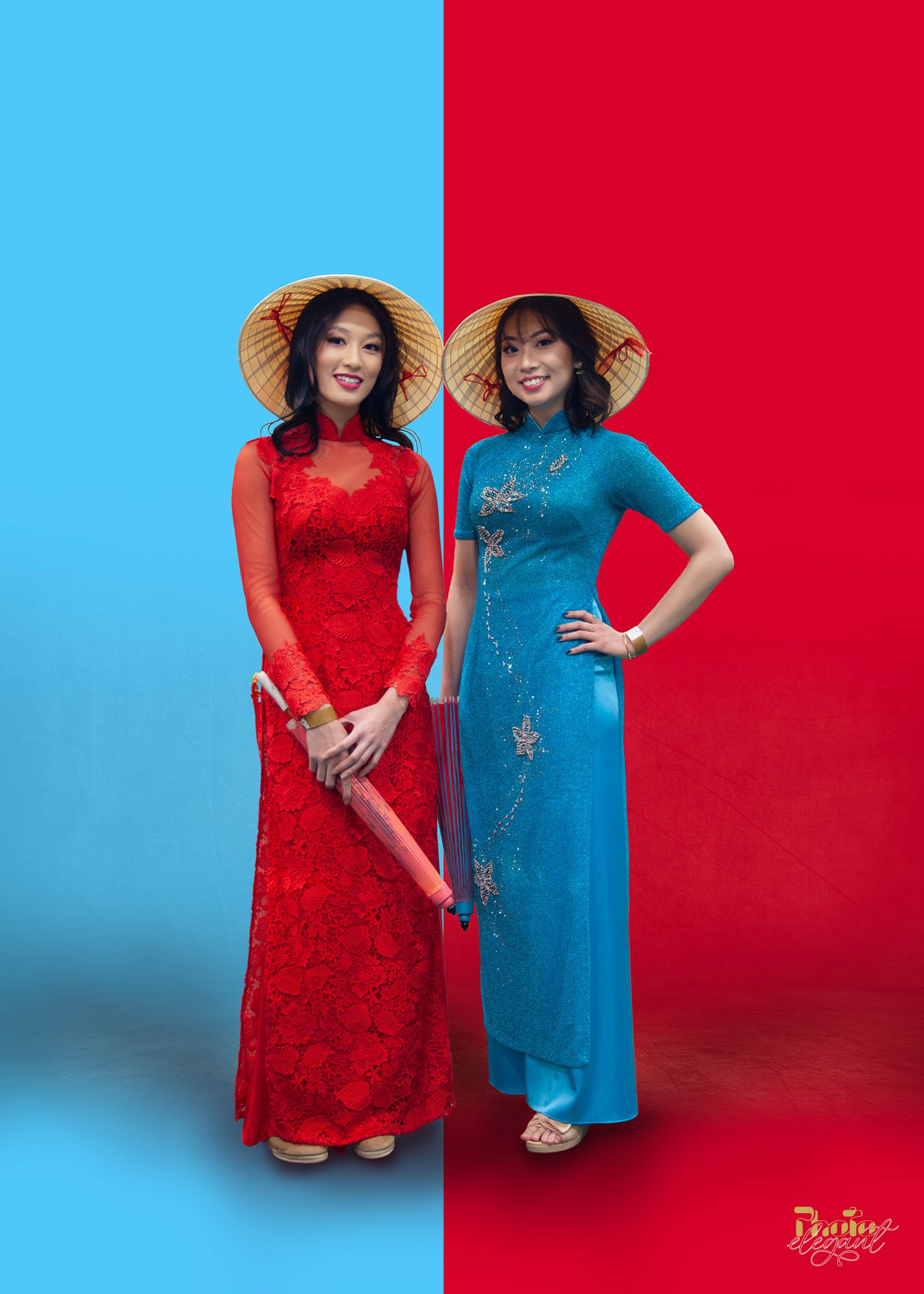 Studio portrait of girls with elegant pose and soft lighting, professional indoor photography